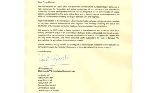 The British lawmakers deemed Baghdad’s reaction to the Kurdistan Region's referendum on independence 'harsh' and found it to be 'violating the constitution.'