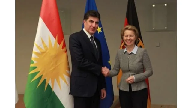 Kurdistan region Prime minister Nechiravan Barzani meet German defense minister Ursula von der Leyen in Berlin discuss ongoing Peshmerga support