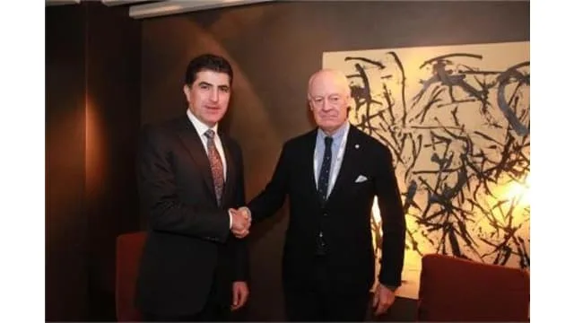 Nechirvan Barzani and Staffan de Mistura discuss the situation in Afrin, Syria and the region